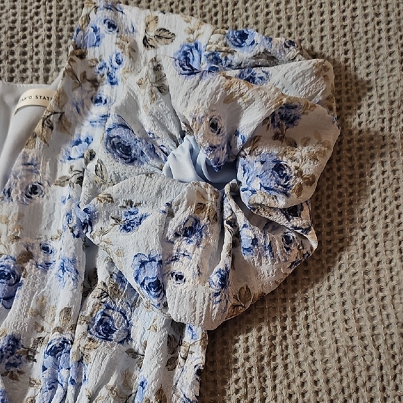 NWT Altar’d State Blue Floral Romper – Tie Waist, Puff Sleeves - Picture 8 of 12